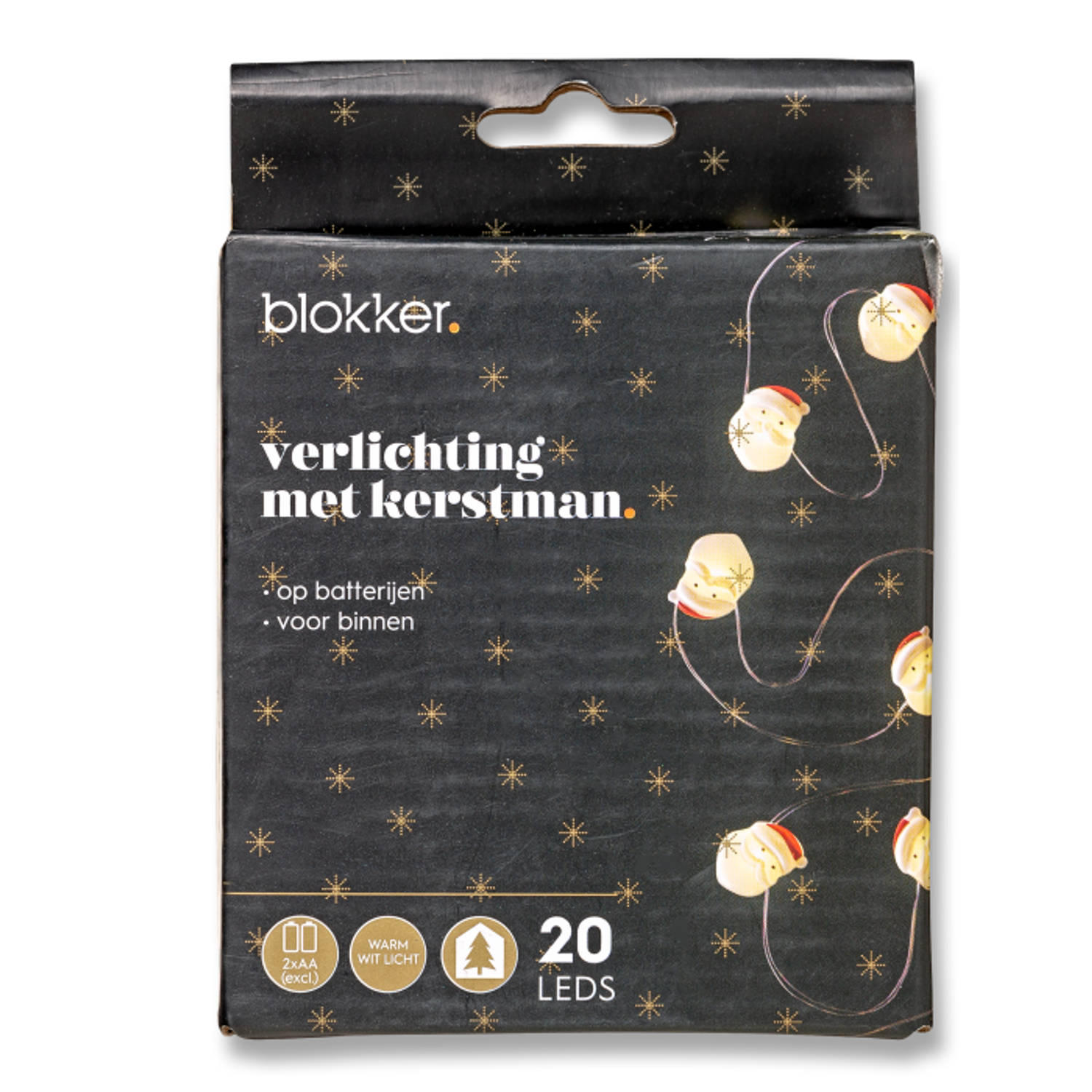 Blokker 20LED Draadverlichting Kerstman, warm wit, 2xAA, voor binnen