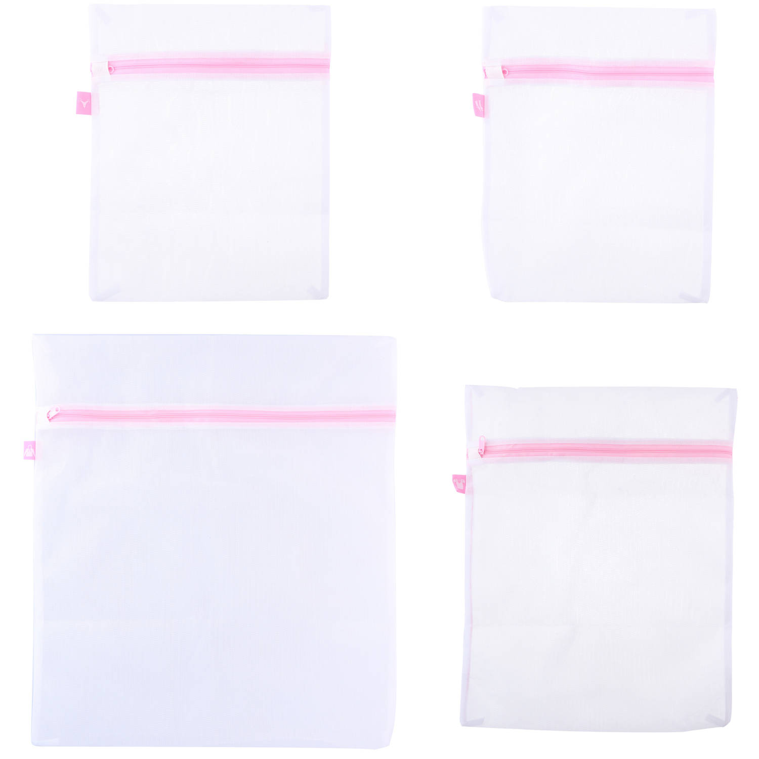 Set van 4x stuks waszakjes - wit/roze - 3 formaten - Waszakken