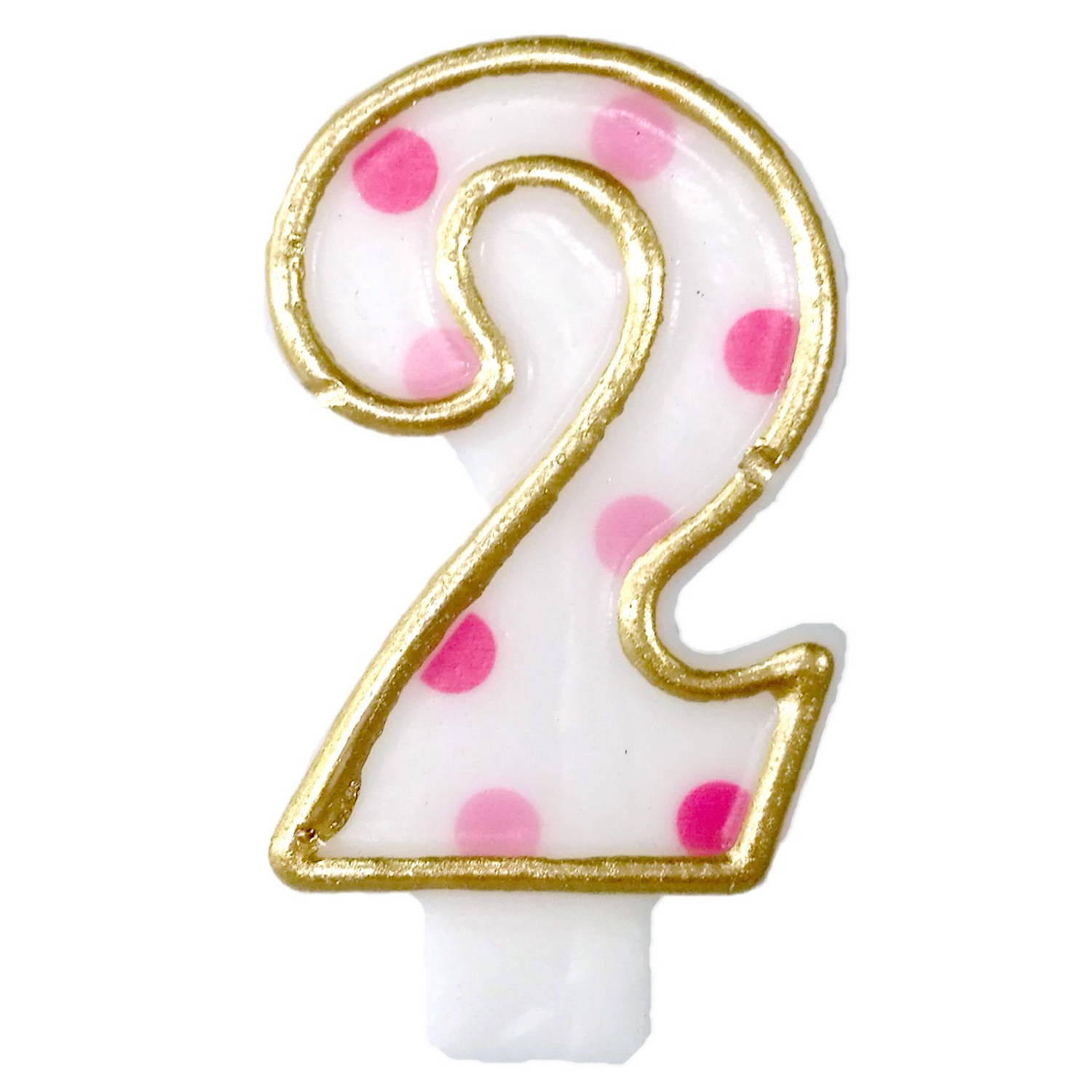 Haza Original verjaardagskaars cijfer 2 goud-roze 6 cm