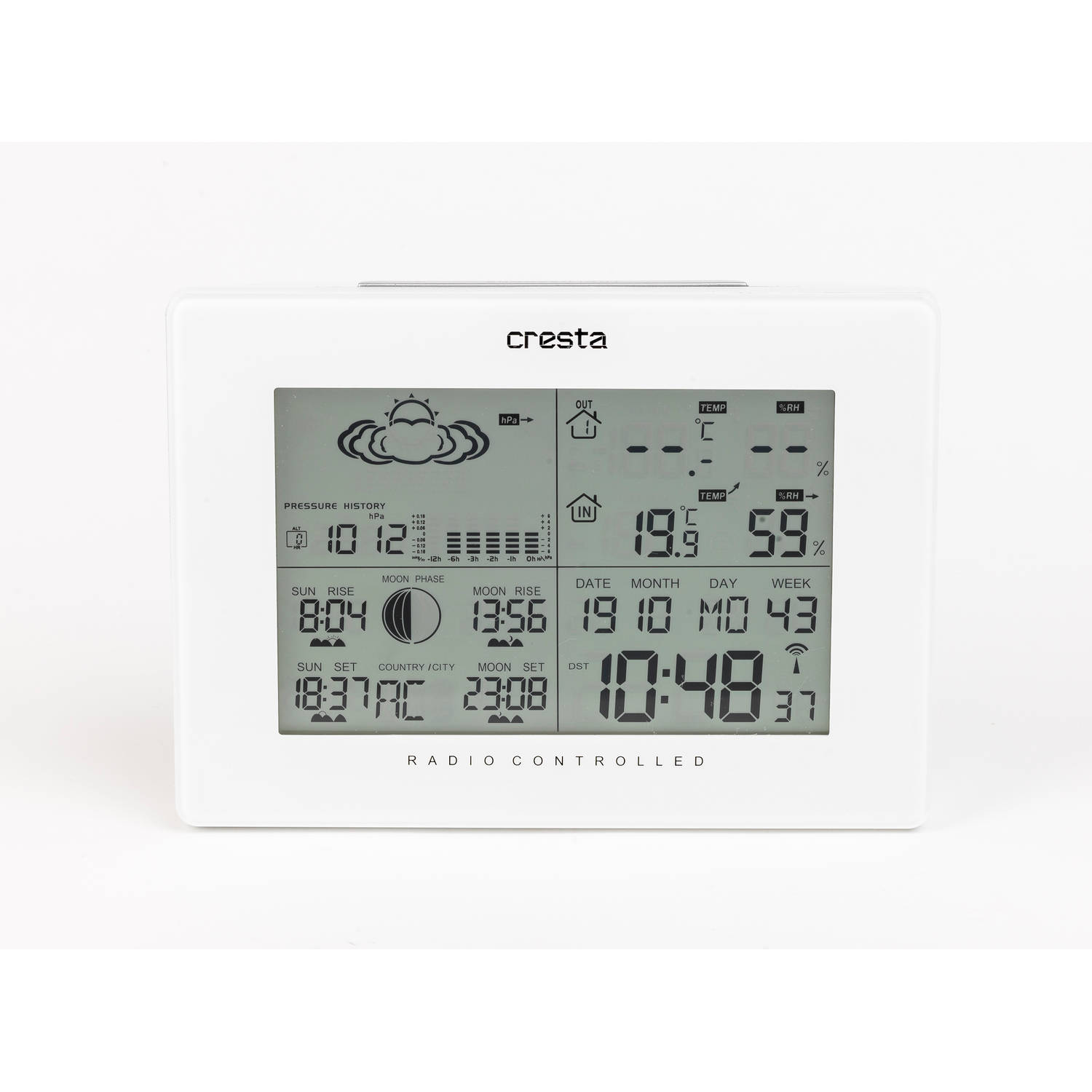Cresta Care DTX370 Draadloos weerstation voor binnen en buiten weergave van temperatuur weervoorspelling en luchtvochtigheid | Wit