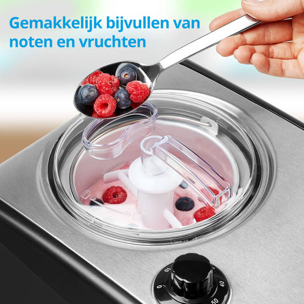 Medion MD 18387 - IJsmachine - Voor ijs, bevroren yoghurt en sorbets - 1.5 liter - 150 Watt - Zilver
