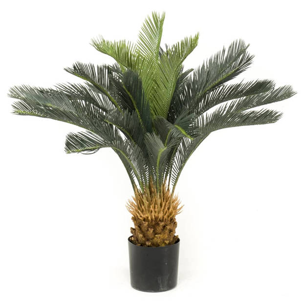 Groene Cycas revoluta/vredespalm kunstplant 90 cm in zwarte pot - Kunstplanten/nepplanten