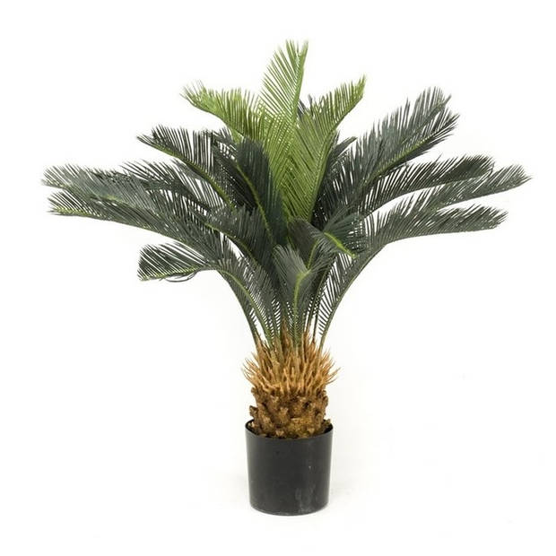 Groene Cycas revoluta/vredespalm kunstplant 90 cm in zwarte pot - Kunstplanten/nepplanten