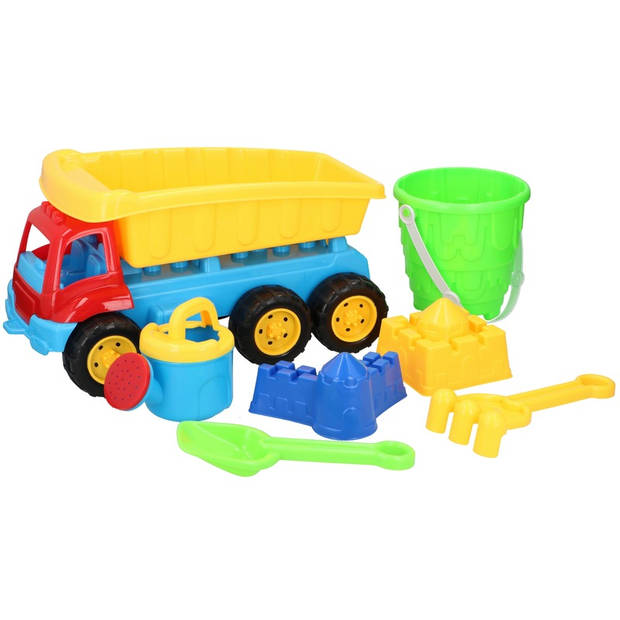 Zandbak speelgoed blauwe truck/kiepwagen met containerbak 35cm - Zandspeelsets
