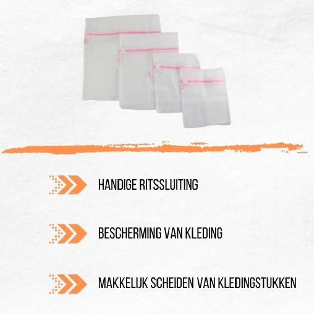 Set van 4x stuks waszakjes - wit/roze - 3 formaten - Waszakken