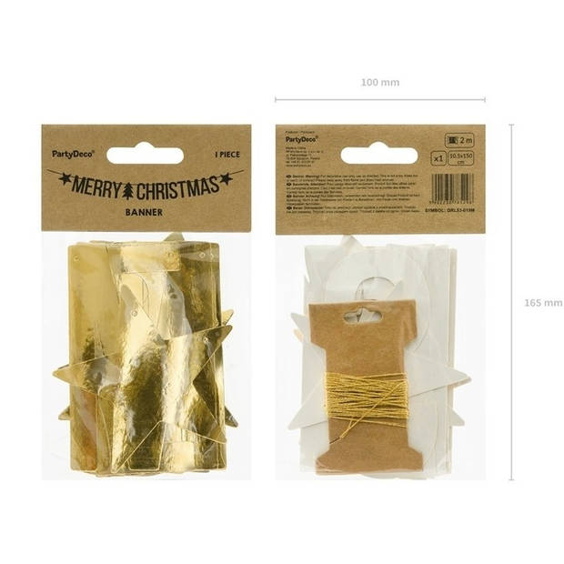 Gouden Merry Christmas DIY Kerst banner slinger 20 x 175 cm