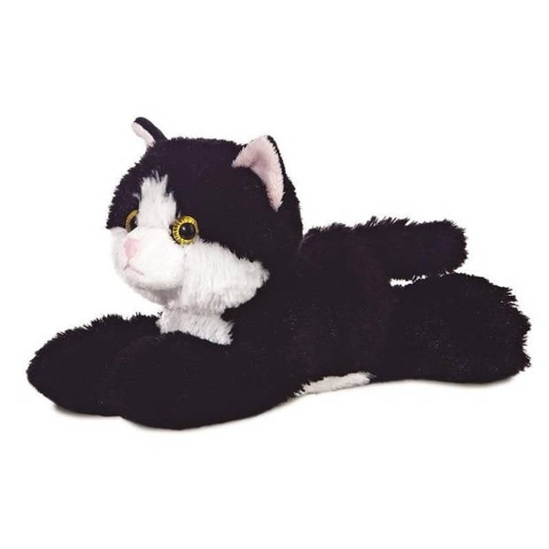 Pluche zwart/witte kat/poes knuffel 20 cm - Poezen/katten huisdieren knuffels - Speelgoed voor peuters/kinderen