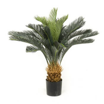 Groene Cycas revoluta/vredespalm kunstplant 90 cm in zwarte pot - Kunstplanten/nepplanten