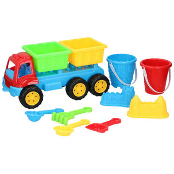 Zandbak speelgoed blauwe truck/kiepwagen dubbele container 35 cm - Zandspeelsets