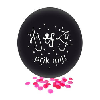 Confetti ballon gender reveal meisje party/feest zwart 60 cm - Ballonnen