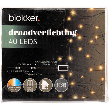 Blokker 40LED Draadverlichting, warm wit, 2XAA