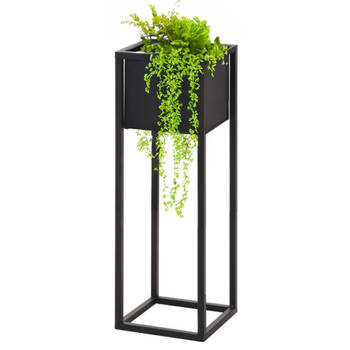 H&S Collection Plantenpot - zwart - op metalen standaard - 21x70cm - Plantenpotten