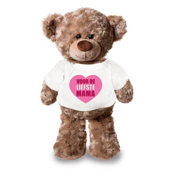 Knuffel teddybeer Liefste Mama wit shirt 24 cm - Knuffelberen
