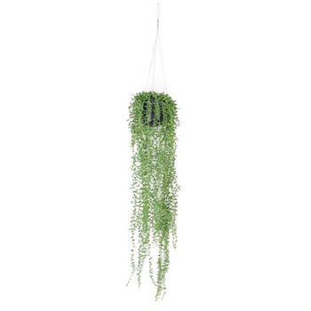 Groene Senecio/erwtenplant kunstplant 70 cm in hangende pot - Kunstplanten/nepplanten