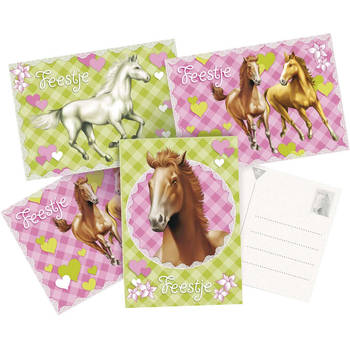Haza Original uitnodigingen Paarden 6 stuks groen/roze
