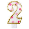 Haza Original verjaardagskaars cijfer 2 goud/roze 6 cm