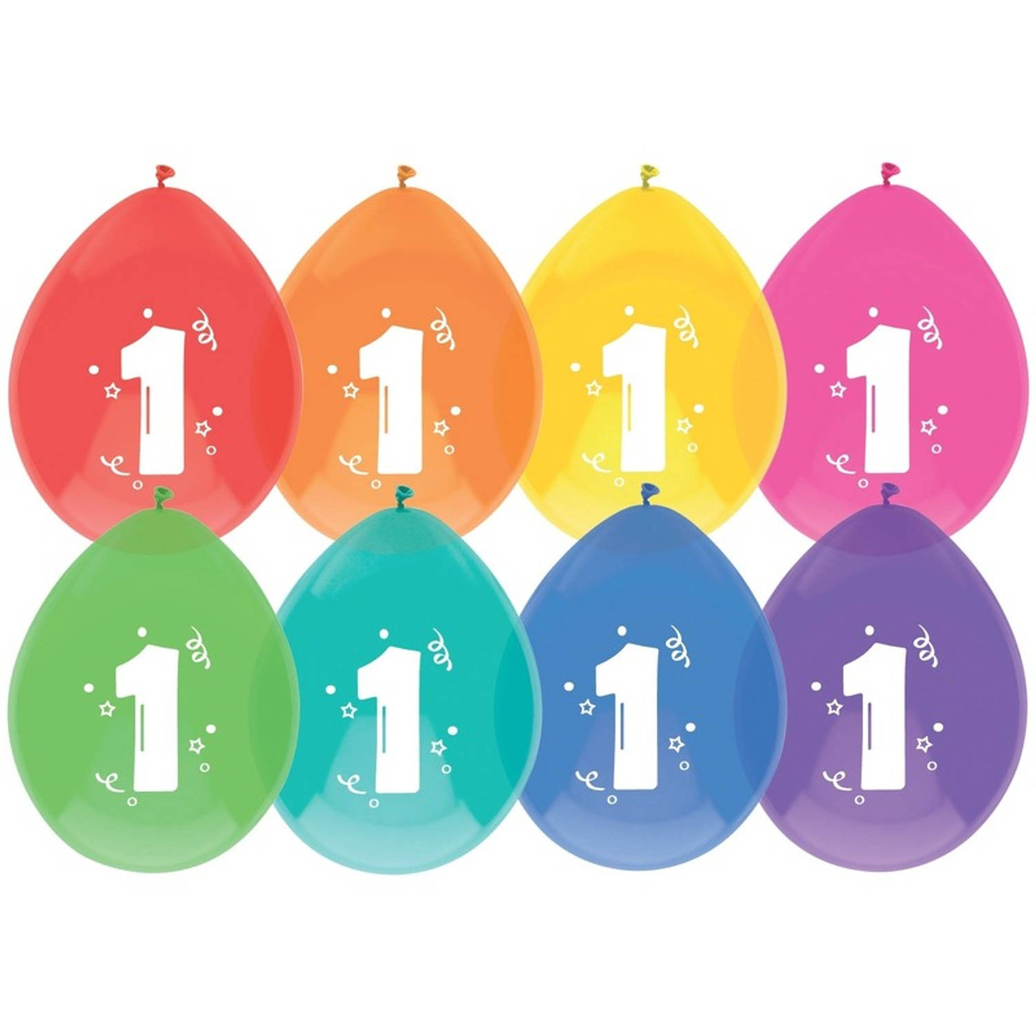 8x Ballonnen 1 jaar - Verjaardag - Kinderfeestje - Leeftijd versiering