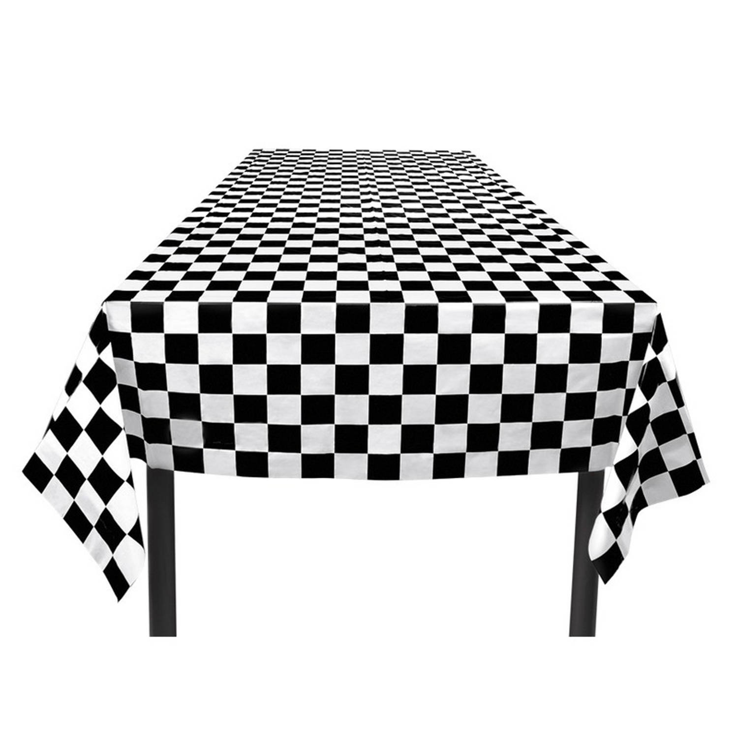 Massage taart tyfoon Finish tafelkleed zwart/wit geblokt 130 x 180 cm | Blokker
