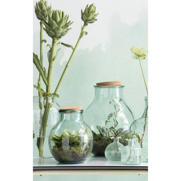 Set van 1x Mica ronde bloemenvazen/decoratie vazen/boeketvazen 29 x 38 cm transparant glas met kurk deksel - Vazen