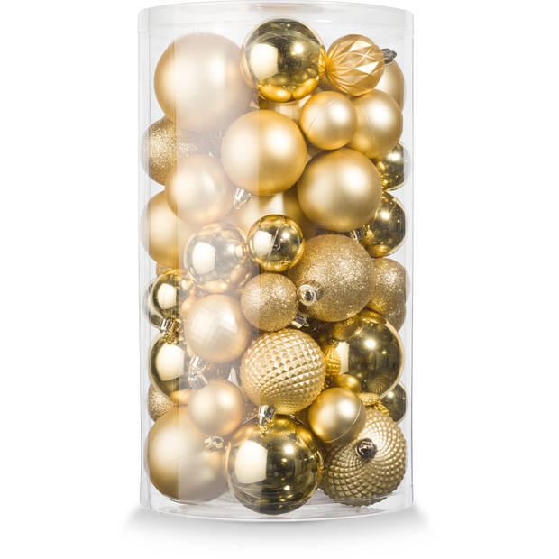 Blokker kerstballen set van 60 stuks - kunststof - goudkleurig