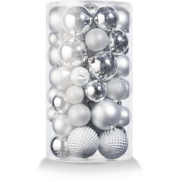 Blokker kerstballen set van 60 stuks - kunststof - zilverkleurig