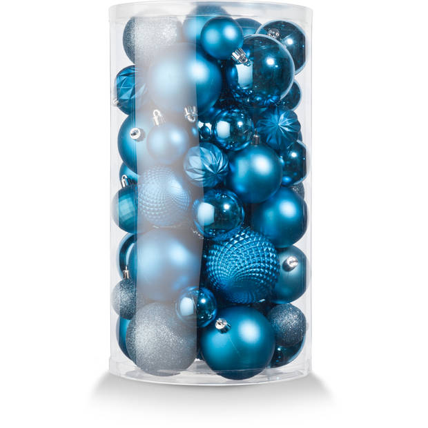 Blokker kerstballen set van 60 stuks - kunststof - blauw