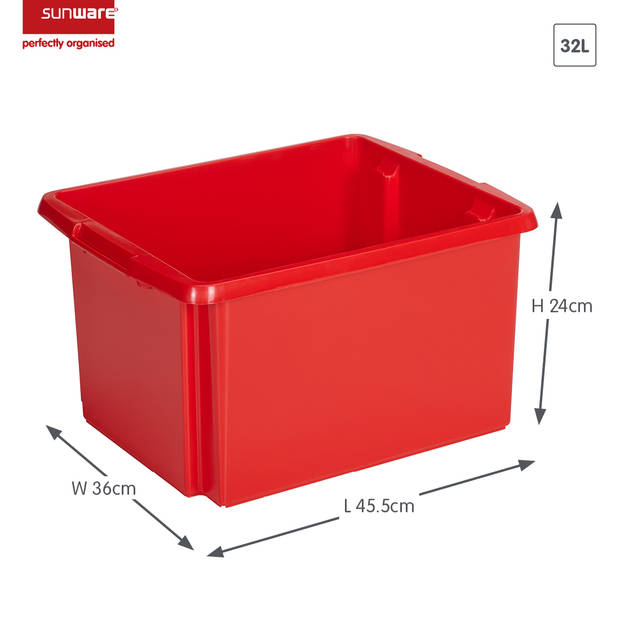 Sunware opslagbox kunststof 32 liter rood 45 x 36 x 24 cm - Opbergbox