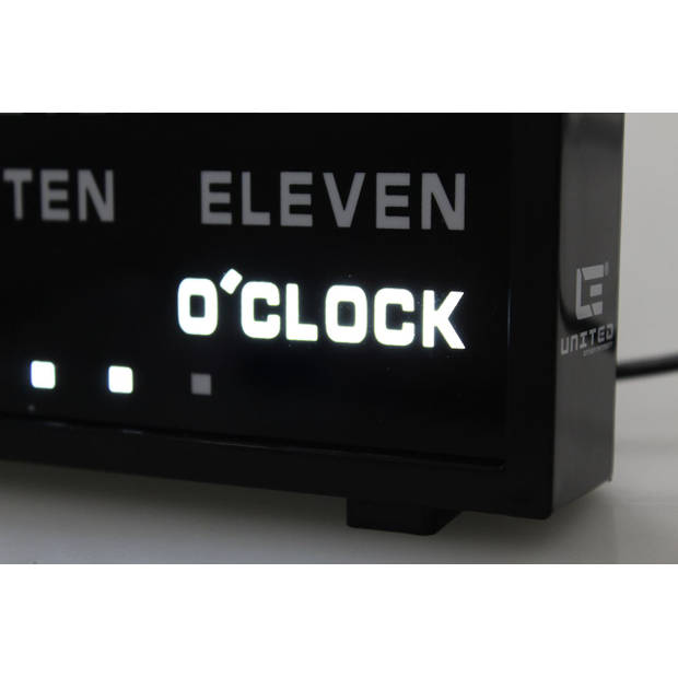 United Entertainment klok LED Engelse woorden plexiglas 17 x 16,5 cm zwart
