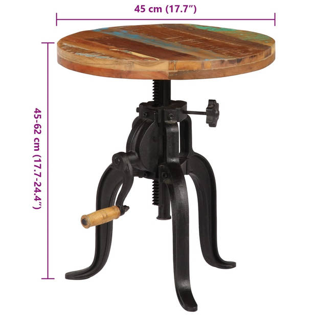 vidaXL Bijzettafel 45x(45-62) cm massief sloophout en gietijzer