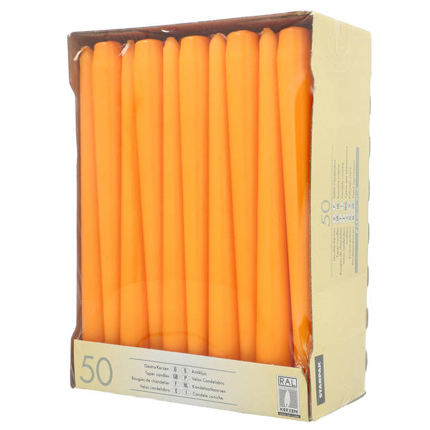 Conpax Candles Dinerkaarsen - 50x stuks - oranje - 25 cm - Dinerkaarsen