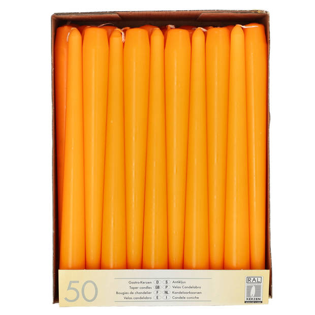 Conpax Candles Dinerkaarsen - 50x stuks - oranje - 25 cm - Dinerkaarsen