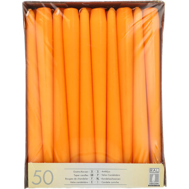 Conpax Candles Dinerkaarsen - 50x stuks - oranje - 25 cm - Dinerkaarsen