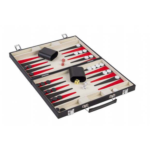 Longfield Games backgammon Deluxe 36 cm kunstleer zwart