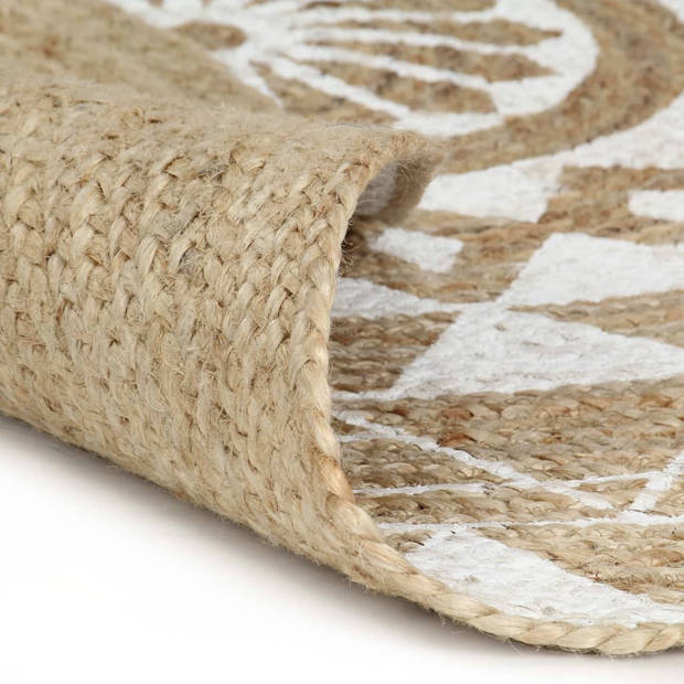 The Living Store Vloertapijt Jute - 120 cm - Handgemaakt - Naturel en wit patroon