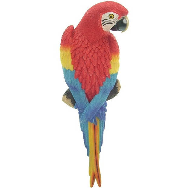 Dierenbeeld rode ara papegaai vogel 31 cm tuinbeeld hangdeco - Tuinbeelden