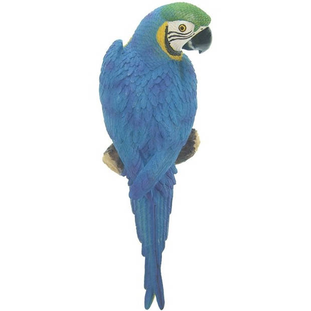 Dierenbeeld blauwe ara papegaai vogel 31 cm tuinbeeld hangdeco - Tuinbeelden