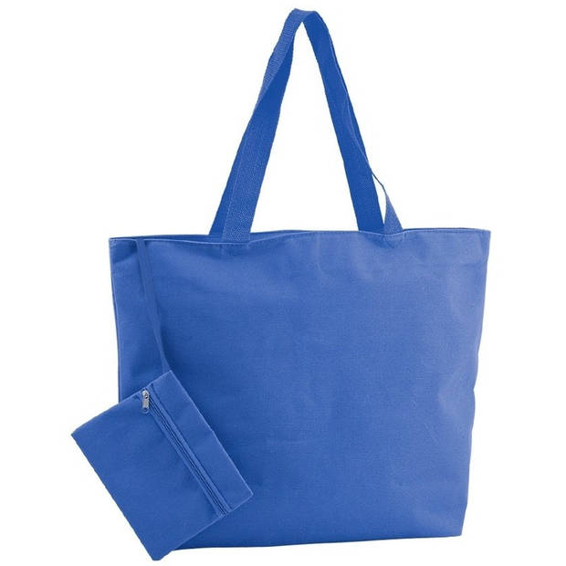 Polyester blauwe strandtas 47 cm - Strandartikelen beach bags/shoppers met ritssluiting