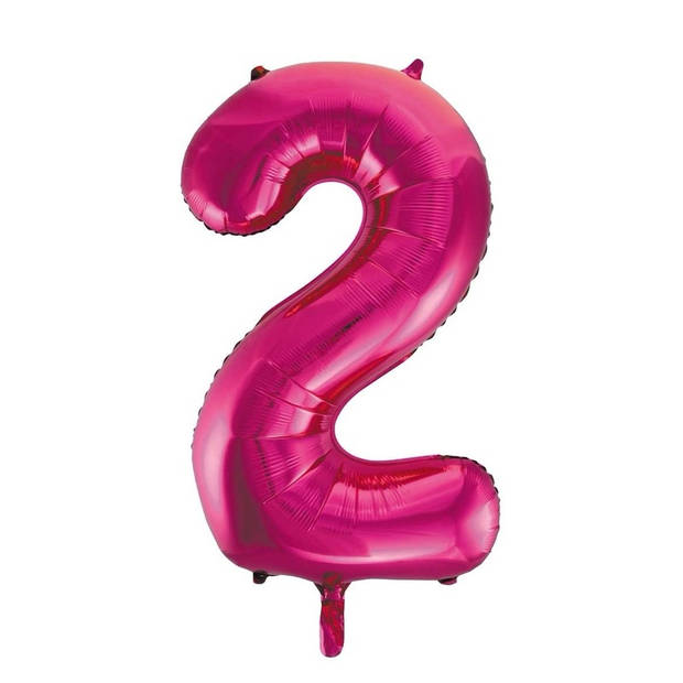 Cijfer 2 folie ballon roze van 86 cm