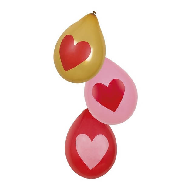 Rood, roze en gouden hartjes ballonnen 6x stuks