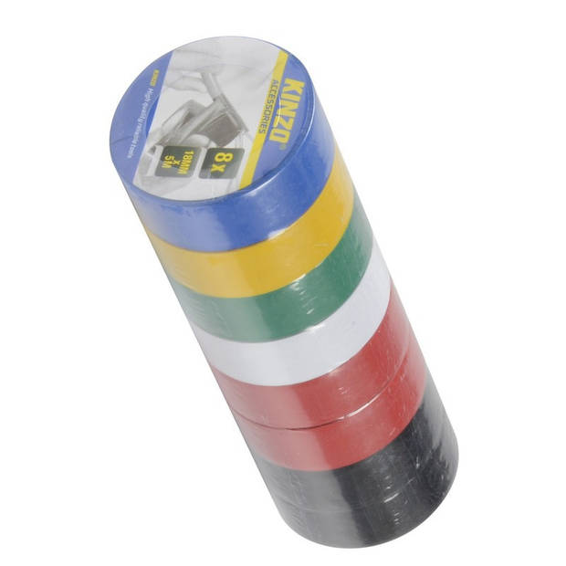 8x gekleurde rollen isolerende tape voor kabels en elektra 18 mm x 5 m - Tape (klussen)