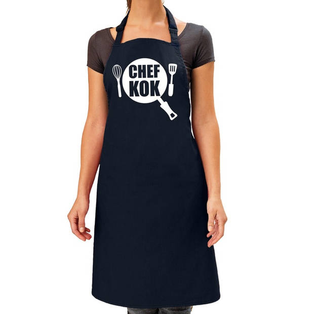 BBQ schort Chef kok navy blauw voor dames - Feestschorten