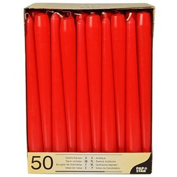 50x stuks dinerkaarsen rood 25 cm - Dinerkaarsen
