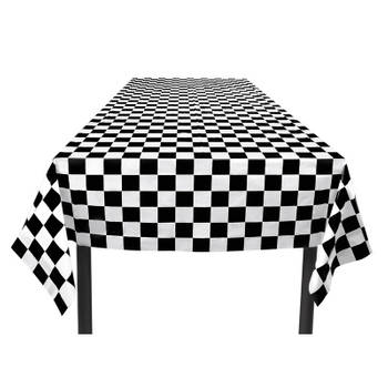 Finish tafelkleed zwart/wit geblokt 130 x 180 cm