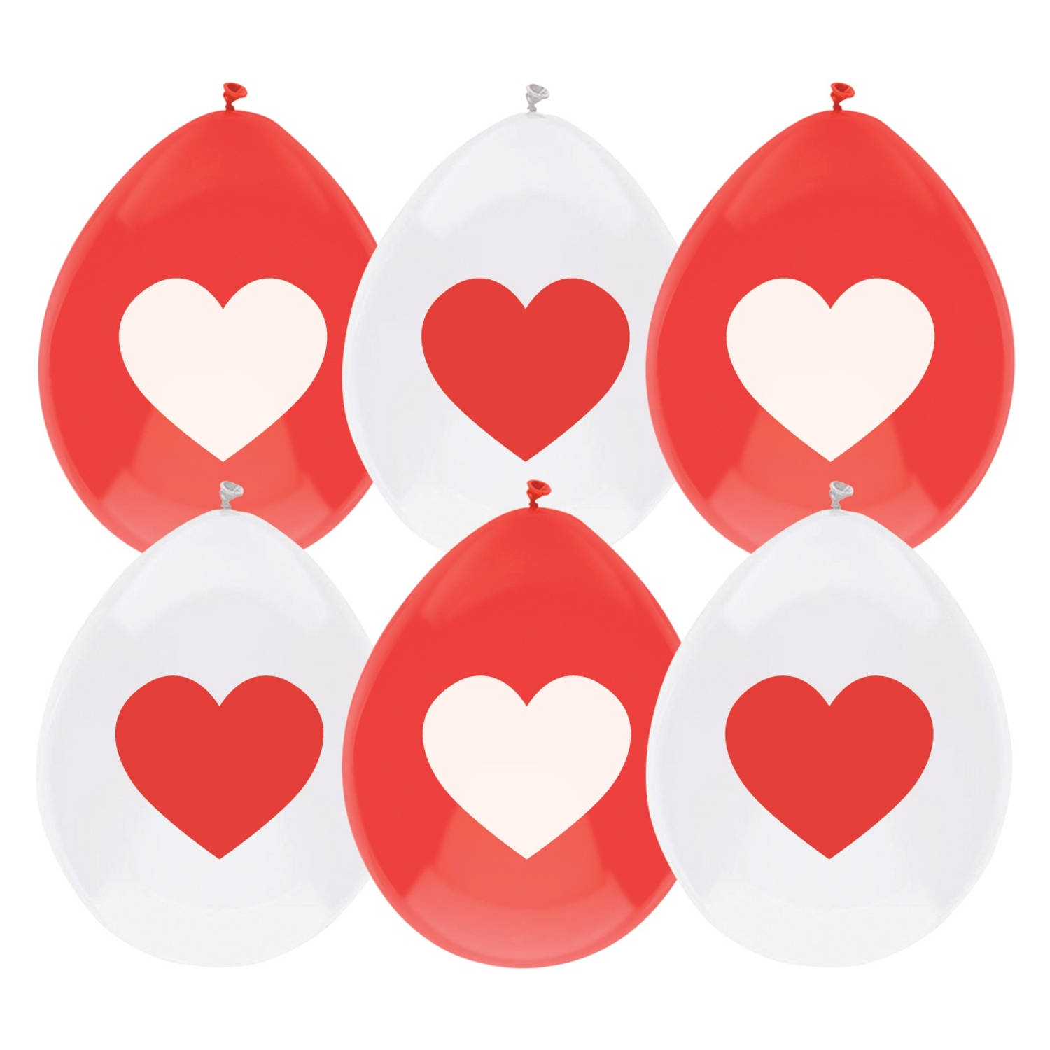 Ballonnen rood en wit met hart per 5 stuks