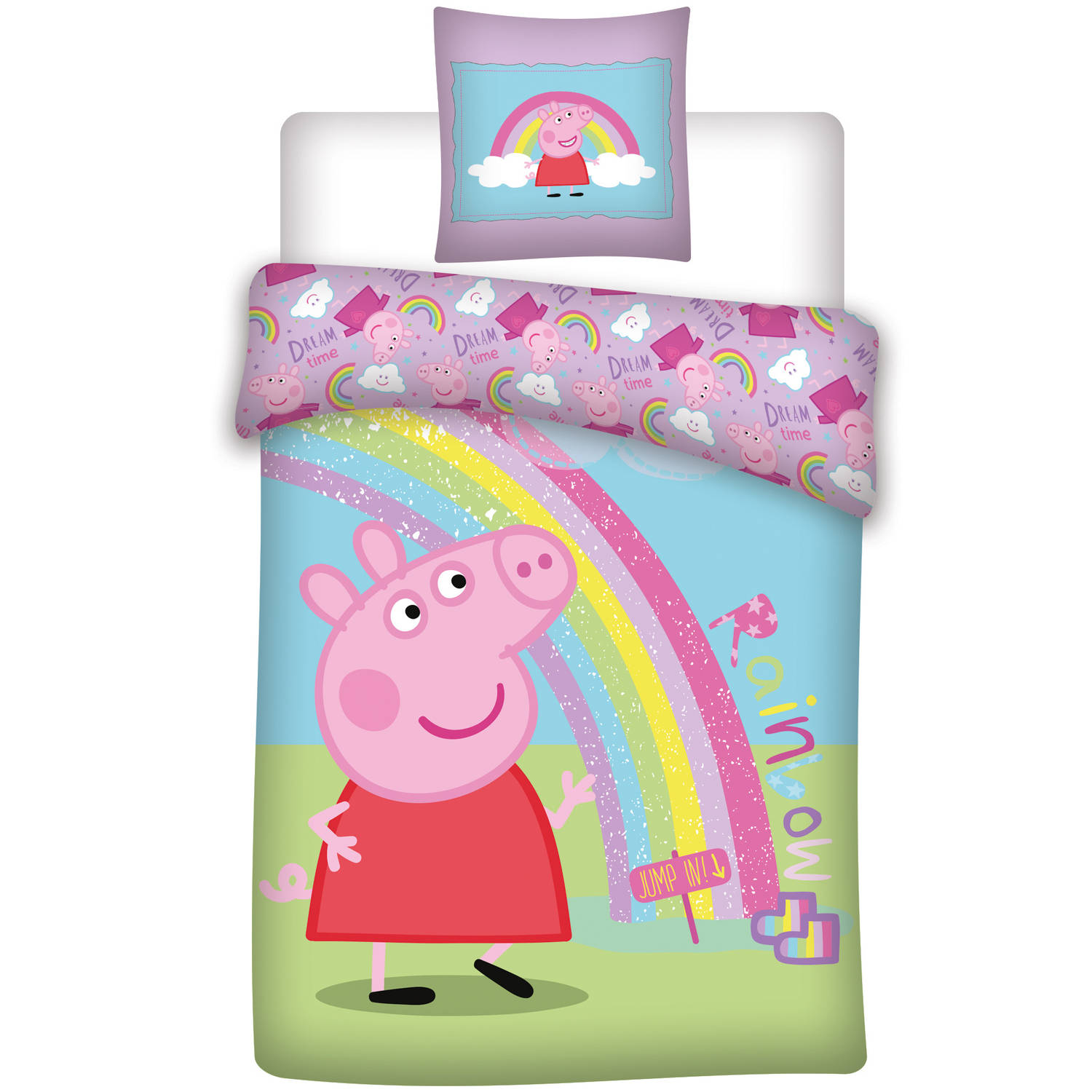 Peppa Pig Dekbedovertrek Regenboog - Eenpersoons - 140 X 200 Cm - Polyester