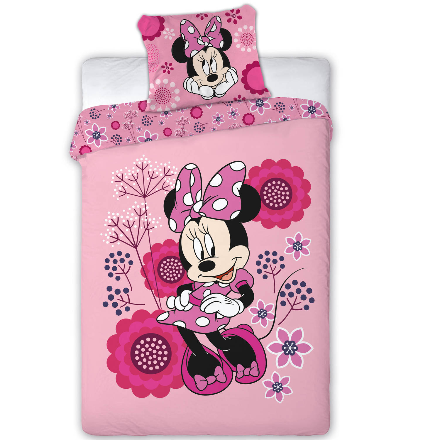 Disney Minnie Mouse Flowers - Dekbedovertrek - Eenpersoons - 140 X 200 Cm - Roze