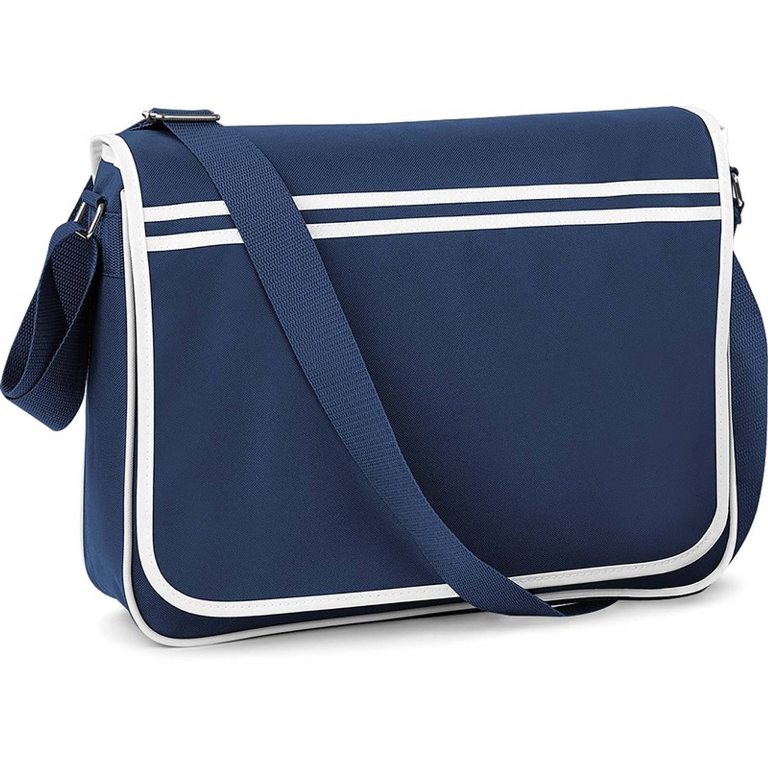Retro schoudertas-aktetas navy-wit 40 cm voor dames-heren Schooltassen-laptop tassen met schouderban