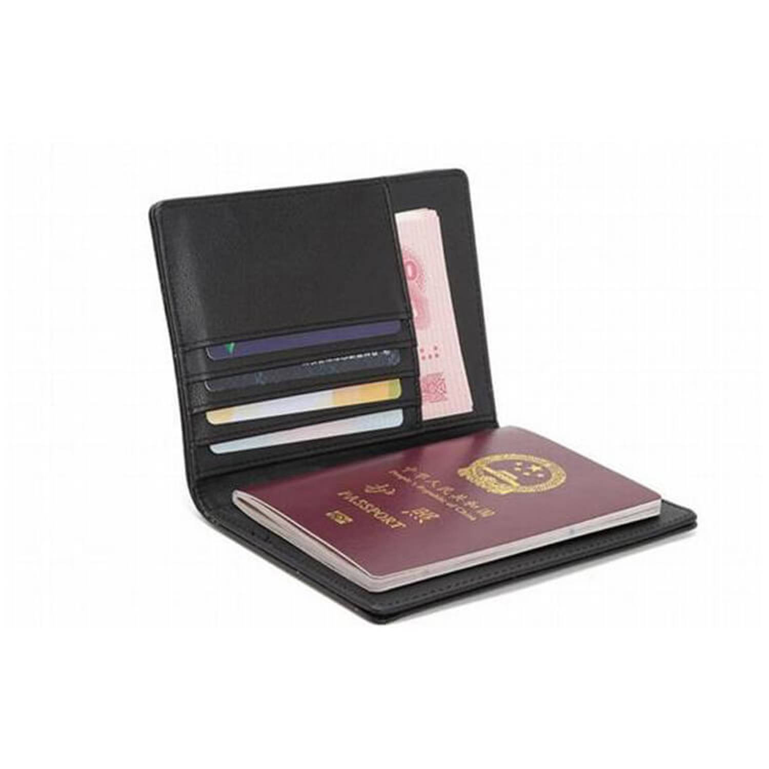 RFID Paspoort Hoes - Kunstleer - Plaats voor 5 extra pasjes Zwart | Blokker