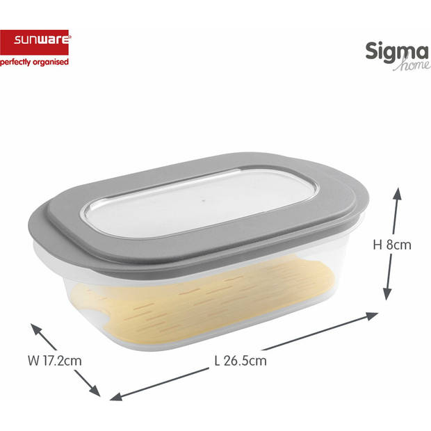 Sigma Home Kaasdoos - transparant/donkergrijs - kunststof - 26 x 17 x 8 cm - voedsel bewaarbakjes - Vershoudbakjes
