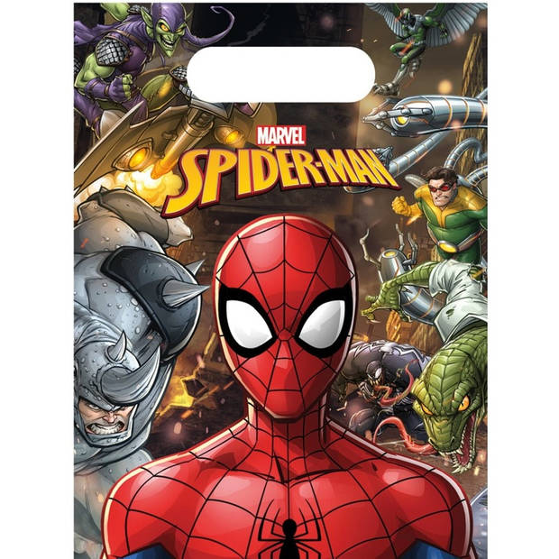 6x Marvel Spiderman themafeest uitdeelzakjes/snoepzakjes 6 x 23 cm - Feestzakjes - Kinderfeestje feestartikelen